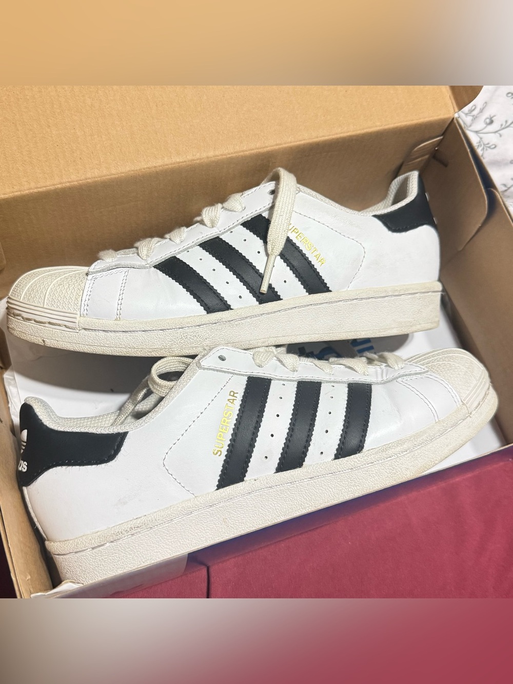 adidas Superstar White Leather Sneakers with Black Stripes